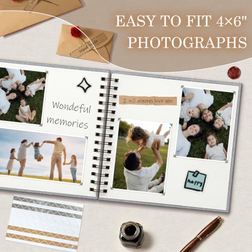 Álbum de fotos DIY Popotop de lino, 8x8 pulgadas, 60 páginas, tapa dura kraft, con ventana personalizable para fotos, ideal para álbumes de boda, bebé, viajes y aniversarios miniatura 4