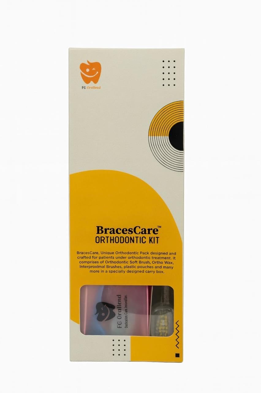 Braces Care Orthodontic Kit for Daily Oral Hygiene, Complete Braces Cleaning Set with Soft Brushes, Ortho Wax, Interdental Tools, Storage Case, Dental Mirror, Flosser and Accessories (Pack of 1)