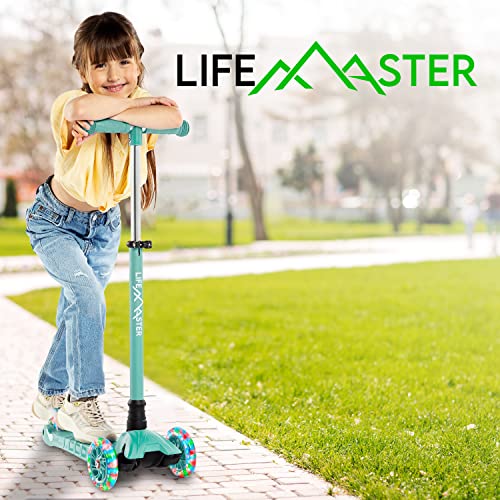 Kids Scooter – Children And Toddler 3 Wheel Kick Scooter – Led Wheel Lights Illuminate When Rolling– Adjustable Handlebar – Indoor And Outdoor Teal - Lifemaster #TOP7