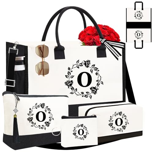 Image of Personalized Tote Bags for Women, 4pcs Monogram Tote Bags, Double-sided Embroidery Initial Tote Bag Birthday Gifts
