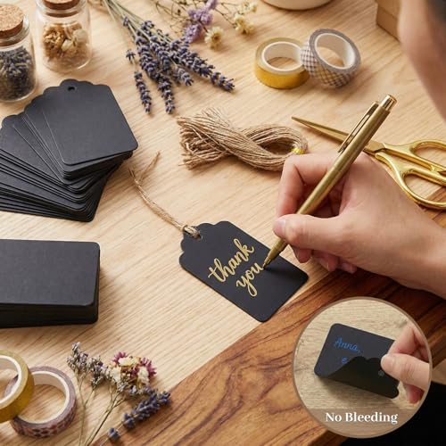 Image of SallyFashion 125pcs Black Paper Gift Tags with Free 200 Root Natural Jute Twine