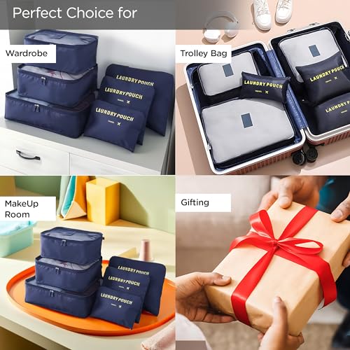 Image of UMAI 6-piece Vacuum-Compressed Travel Organizer + Pouch Packing Cubes |Cosmetics /Laundry /Socks /Shoes Organizer Pouch| Waterproof, Lightweight, Foldable Storage Bag | Navy