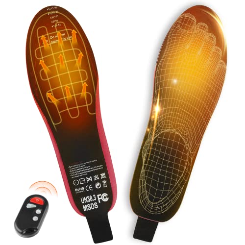 Eigffole Rechargeable Heated Insole Foot Warmer for Men Women, Eletric Heated Shoe Boot Insoles with Wireless Remote Control USB for Hunting Camping Fishing Hiking Size S