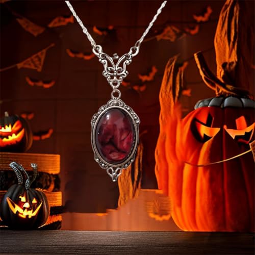Gothic Vampire Necklace Vintage Stardust Crystal Cameo Pendant Necklace Punk Style Vampire Pendant Oval Necklace Satanic Demon Red Pendant Necklace Jewelry2