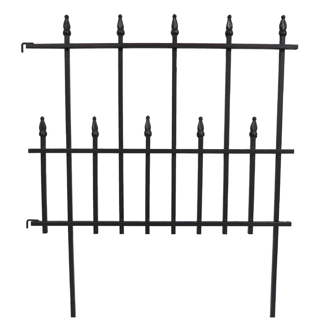 Rajani Black Panacea 28X24in Finial Fence Panel 71 X 62 X 3 Cm - Powder Coated Galvanised Steel Garden Border Panel