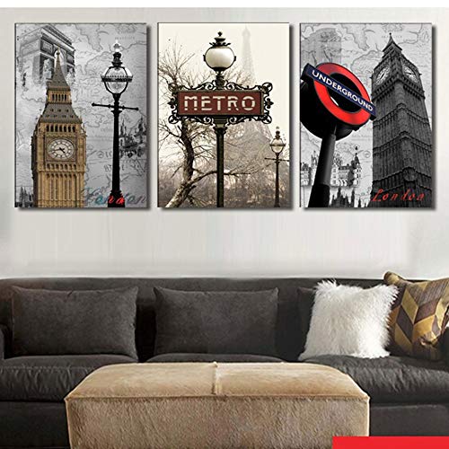 Toile paysage urbain 3 panneaux pour décoration de la maison salon moderne