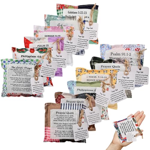 12 Pcs Mini Prayer Quilt with Cross Inside Handmade Christian Gift