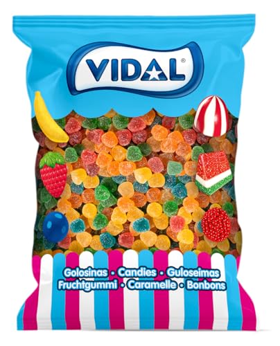 Vidal Golosinas. Gomitas Azúcar. Caramelos de goma con cobertura de azúcar y delicioso sabor a frutas variadas como:limón,plátano,naranja,manzana,fresa y frambuesa.Sin gluten ni grasa.Bolsa1 kg