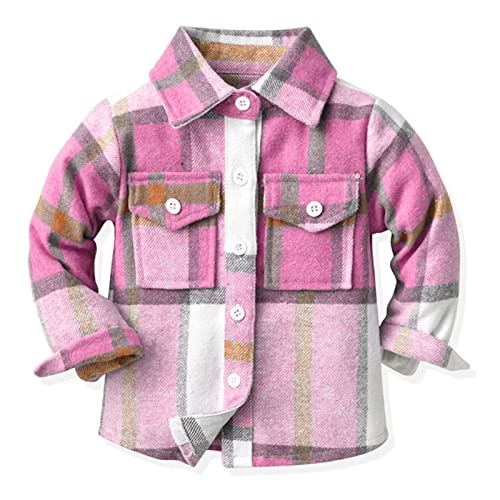 Kids Flannel Plaid Jacket Girls Boys Long Sleeve Button Down Shirt Jacket Fall Winter Shacket Coats with Pocket