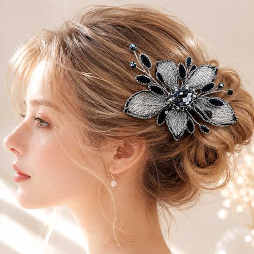 Accesorio de cabello negro CASDRE con cristales para boda miniatura 1
