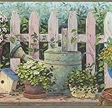 CONCORD WALLCOVERINGS ™ Wallpaper Border Garden Pattern for Farmhouse Cottage, Green Blue White Yellow Orange Aqua, 8 Inches by 15 Feet PC95022B