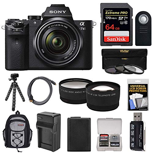 Sony Alpha A7 II Digital Camera & 28-70mm FE OSS Lens with 64GB Card + Backpack + Battery + Tripod + Tele/Wide Lens Kit