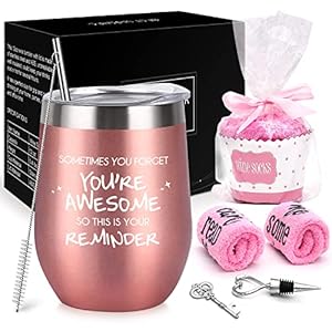 MEACKLE Wine Tumbler with Straw, 12oz Stainless Steel Tumbler, Sometimes You Forget You’re Awesome So This is Your Reminder, Funny Socks Gift set for Mom,Sisters,Friends,Girls