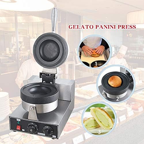 Kolice Commercial Gelato Panini Press Machine, Donut Ice Cream Dessert Italy Ice Cream Sandwich Press Burger Maker- 1300W, Timer and Temperature Control, Non-Stick Teflon Coating