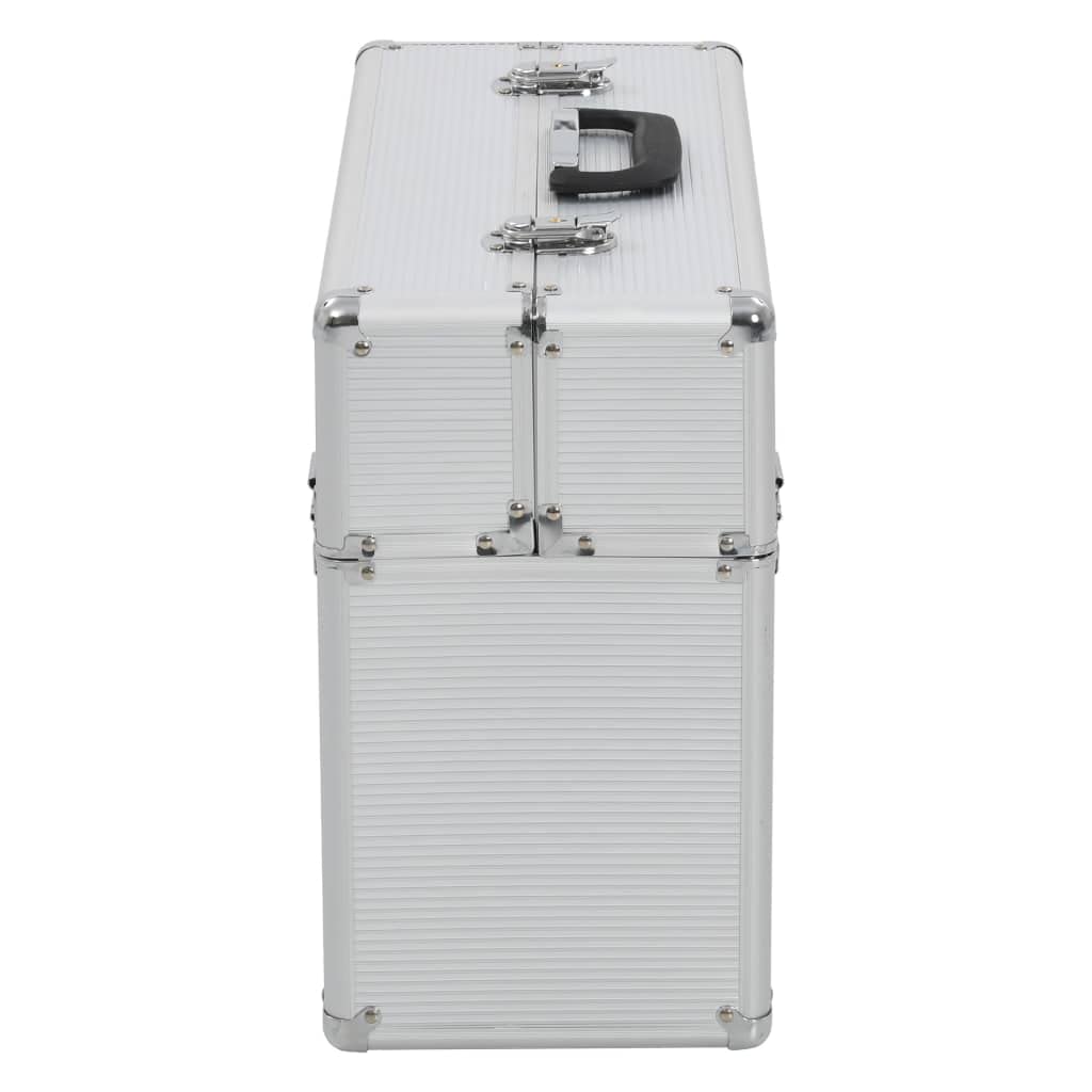 Caja de herramientas de aluminio 47 x 36 x 20 cm plateada con tapa con cerradura, asa incorporada, resistente para taller, garaje, bricolaje y transporte, organizador para tornillos y piezas