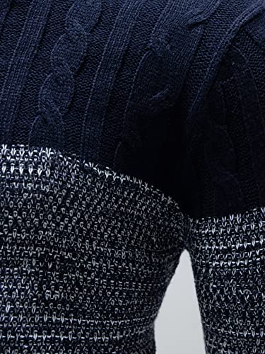 Floerns Men's Casual Color Block Long Sleeve Cable Knit Pullover Sweater4