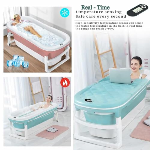 Image of Large bathtub for adults 6 Feet Foldable bath tub for bathroom with Temperature Meter and bath pillow 148Lx62Wx50H CM Hot and ice bath tub spa for home Portable Free standing adult bathtubs