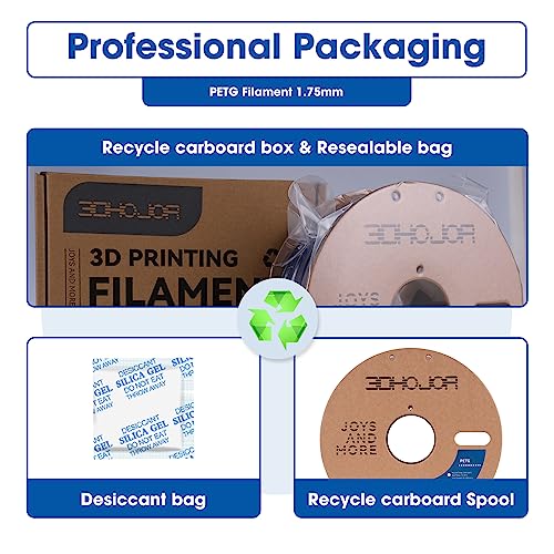 Image of 3DHoJor PETG Filament 1.75mm, PETG 3D Printing Filament, 2.2 LBS (1KG) Cardboard Spool, Fit Most FDM 3D Printer,Blue