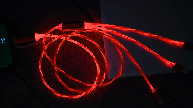 Image of IHAO Multi Ports Light-Up USB Cable USBA /USB C to USBC /MicroUSB Cable Durable Fast Charging Cable with Visible Current Flow As Night Light Use 39 inches-6in1 Red
