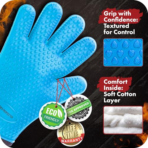Image of KITCHEN PERFECTION S Silicone Pizza Oven Gloves - Heat Resistant Oven Mitts | Waterproof, 5-Finger Design For A Better Grip, for Outdoor & Indoor Pizza Ovens, Compatible with Ooni, Ninja, Gozney & More