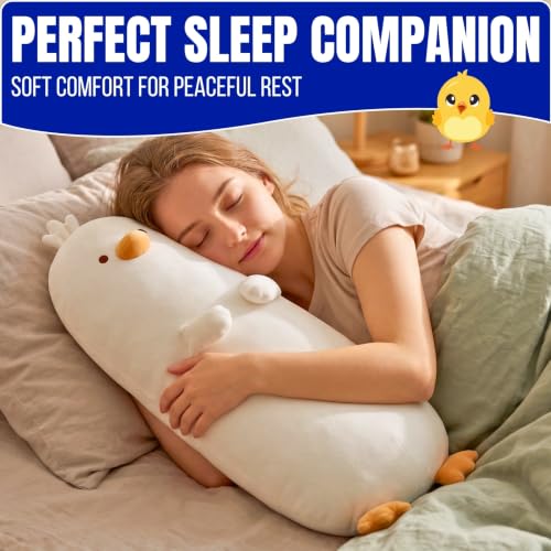 Image of Tickles Cute Chick Soft Stuffed Plush Bolster Pillow Cushion for Boys & Girls Birthday Gift Sofa Room Decor (Size: 45 cm Color: White)