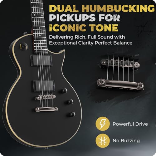 fesley 3934 lp electric guitar kit full size solid body electric guitars for beginners with humbucker pickups poplar body mahogany neck22 frets6 string guitar with gig bagcableflp350matteblack