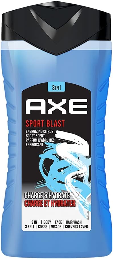 Sports Blast 3 In 1 Body, Face & Hair Wash For Men, Long-Lasting Refreshing & Energizing Citrus Fragrance For Up To 12Hrs, Removes Odor & Bacteria, No Parabens, Dermatologically Tested, 250Ml