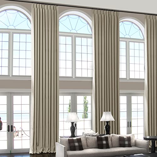 ChadMade Pinch Pleated Curtain 100W x 84L Inch Solid Thermal Insulated Blackout Patio Door Panel Drape for Traverse Rod and Track, Beige (1 Panel)