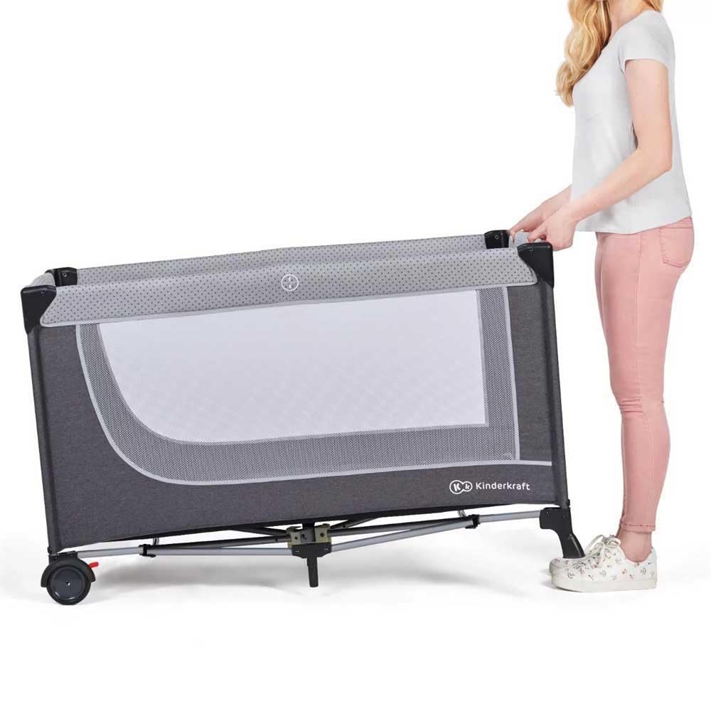 Kinderkraft LEODY Culla da Viaggio Campeggio per neonati, Lettino bambino 120 x 60 cm, Pieghevole Compatto, Borsa di Trasporto, Grigio