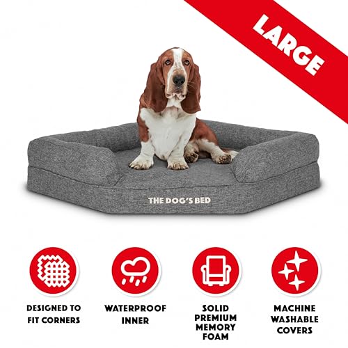The Dog's Bed Orthopädisches Eck-Hundebett, Memory-Schaum, Wasserdicht, Groß Grauer Leinenstoff, Lindert Arthritis und Hüftdysplasie, Therapeutisch und unterstützend, Waschbar, Tierärztlich Zugelassen