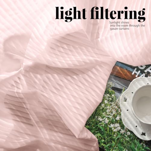 Image of Pink Sheer Curtains 84 inches Long - Home Decoration Grommet Airy & Lightweight Elegant Window Treatments with Light Filtering for Bedroom /Living Room (2 Panels, W42 x L84)
