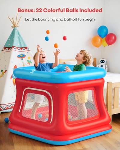 Image of QPAU 3-in-1 Inflatable Bounce House with Pump for Toddlers 1-3