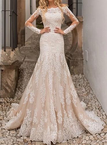 Mermaid/Trumpet Elegant Formal Wedding Dress Off Shoulder Sweep/Brush Train Long Sleeve Bridal Gown Appliques 20242
