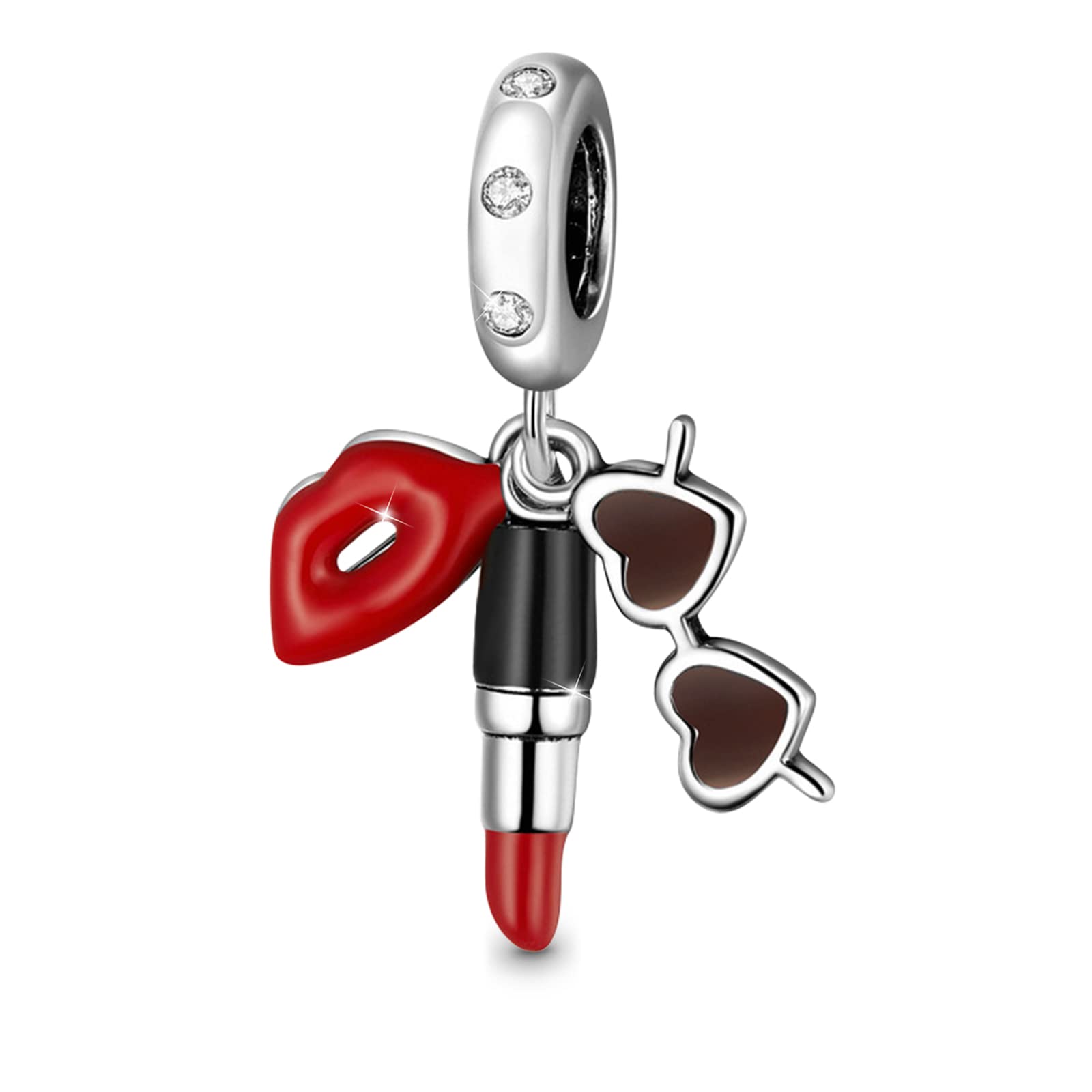 GNOCE Fashionable Lipstick & Sunglasses Pendant Charms Sterling Silver Dangle Charms Bead Fit Bracelet/Necklace For Mother's Day Gift (Lipstick & Sunglasses)