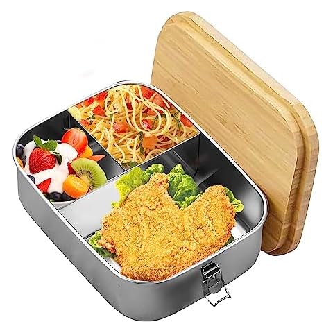 1200Ml Stainless Steel Bento Box with Bamboo Lid Cover