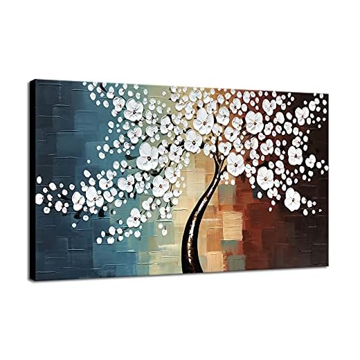 Wieco Art - Pintura al óleo sobre lienzo estirada y enmarcada, totalmente pintada a mano, diseño floral y moderno, listo para colgar en salón o dormitorio, decoración para el hogar