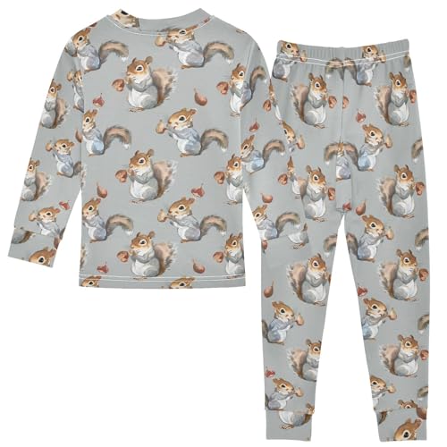 Fustylead Watercolor Cute Squirrel and Acorn Pajamas Cotton Sleepover PJ Set Long Sleeve Lounge Wear2