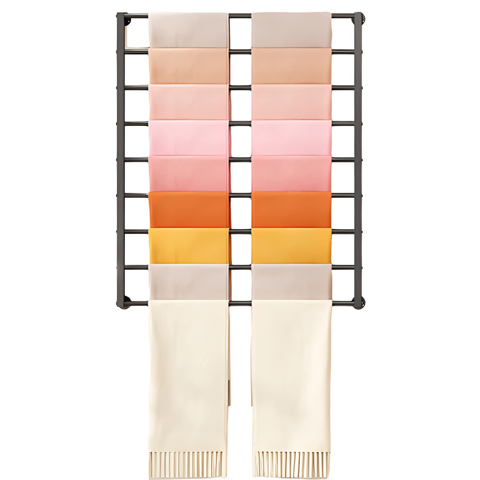 UWYTGF Heavy Duty 9 Layer Scarf Holder Rack,Modern Metal Wall Mount Hijab Storage Organizer,for Silk Ribbon/Wrapping Papers/Shawl/Blanket,Easy to Install,Black,Length,60Cm/23.6In