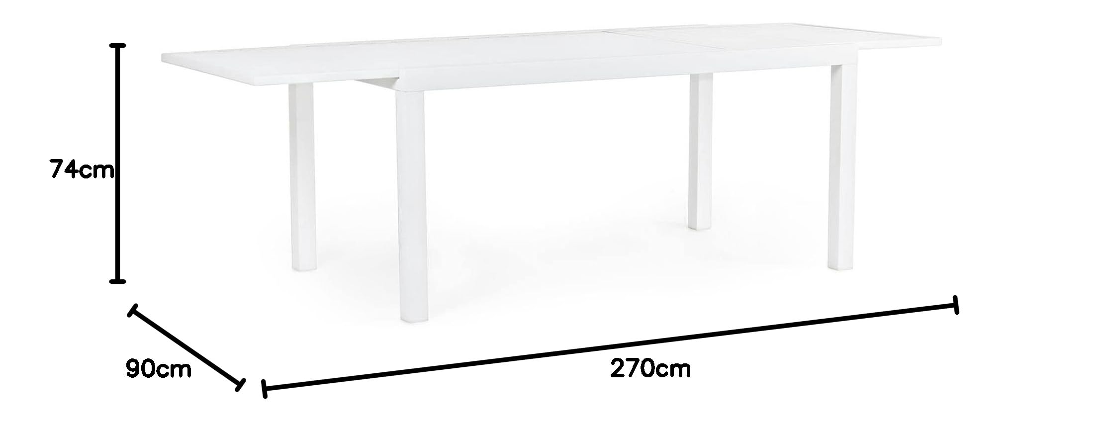 Decor Space Tavolo allungabile Porto Rico in alluminio Bianco per giardino e veranda 135/270 x 90 cm (Tavolo)