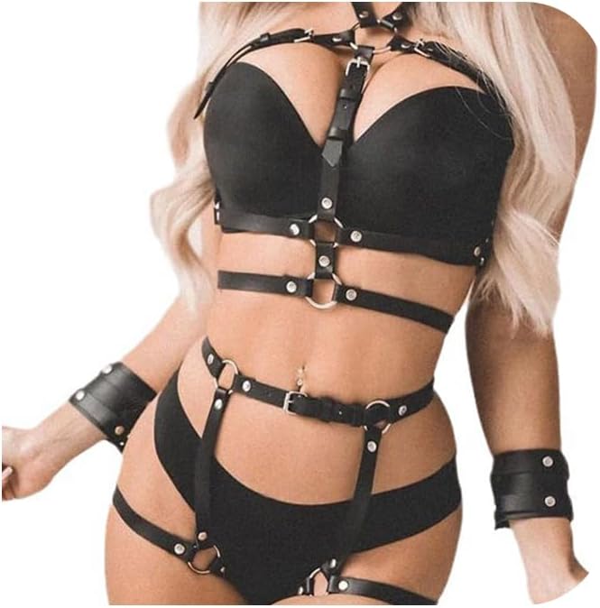 Punk Chest Chain for Women, Faux Leather Body Harness Gothic Adjustable Chest Chain, Belt Belly Bra Body Chain for Her Body Band
