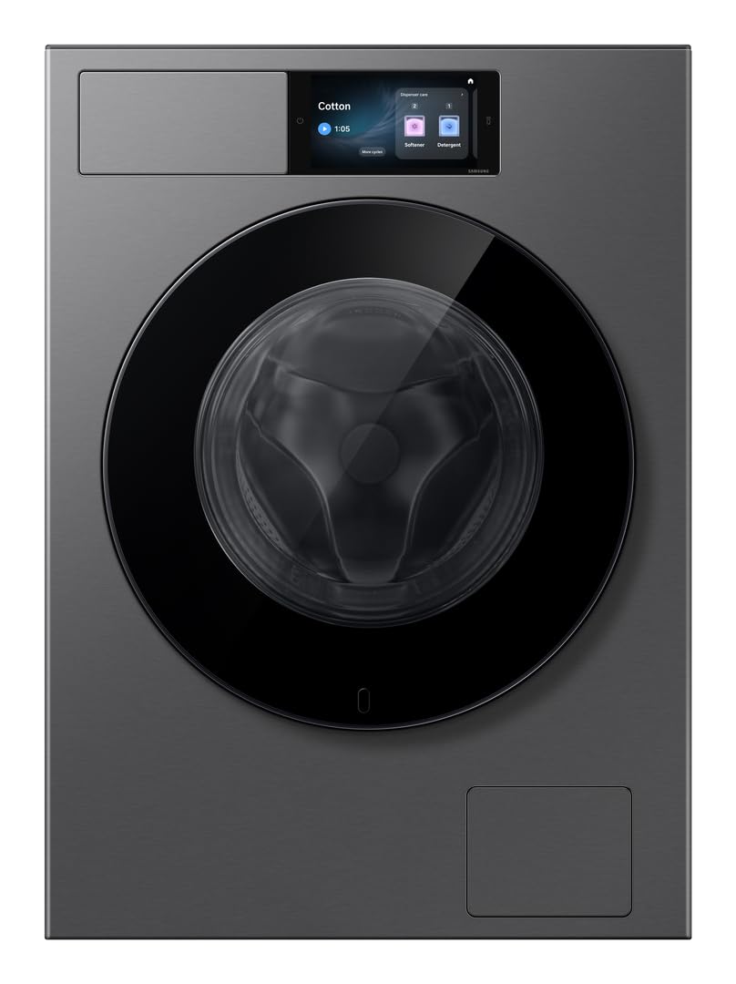 Samsung WF90H09C4ST2 Waschmaschine, 9 kg, AI Wash, 7 Zoll Touchdisplay | Smarte, energiesparende Waschmaschine mit AI Ecobubble und QuickDrive, 65 % effizienter als Energieklasse A, Dark Silver