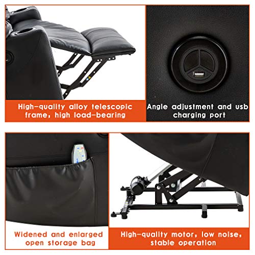Image of BestMassage Electric Power Lift Chair Recliner Sofa for Elderly Massage Chair, Adjustable Furniture with Vibration Massage and Lumbar Heated,Remote Control,USB Ports for Living Room (Black, Leather)