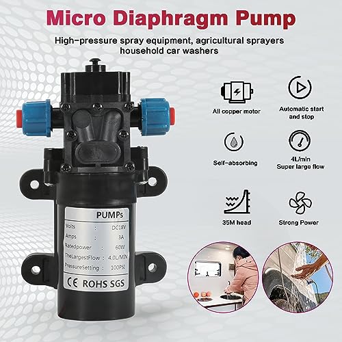 Bomba de agua para lavado de autos DEWIN, rociador de diafragma portátil de 18V y 60W 4