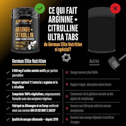 L-arginine + L-citrulline Ultra comprimés - 300 comprimés avec 1100 mg - Association à haute dose de L-arginine base et L-citrulline malate 2:1 - Végan – Image 4