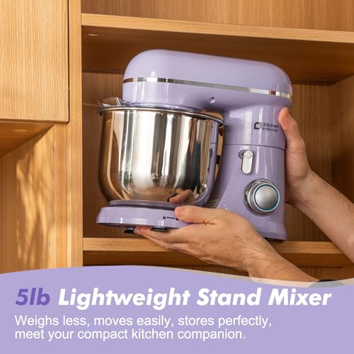 Image of Kitchen in the Box Stand Mixer, 3.5 QT Small Kitchen Electric Stand Mixers, 10-Speed Portable Lightweight Dough Mixer for Daily Use with Egg Whisk, Dough Hook, Beater (Lavender Purple)