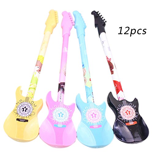 CAOLATOR 12 Pcs Forma de Guitarra Gel Pen, Bolígrafos de Tinta Herramientas de Escritura de Escritorio Pluma de Gel Creativa Papelería Para Oficina y Escuela-Color Aleatorio