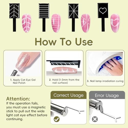 10 PCS Cat Eye Magnet for Nails, 3-in-1 Powerful Magnet Set with Ball & Heart & Flower, Multi-Effect Nail Design Tools at Home (Green)