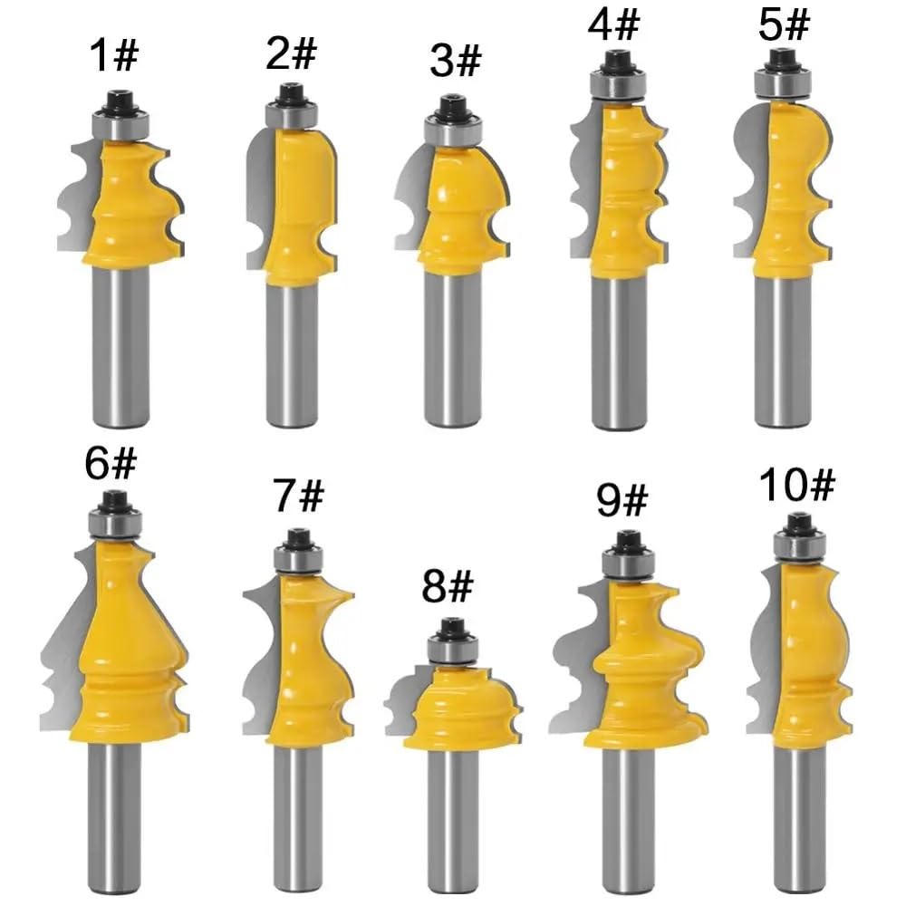 10 Pezzi Fresse Modanatura Architettonica Cnc, Codolo 12Mm, Scanalatura