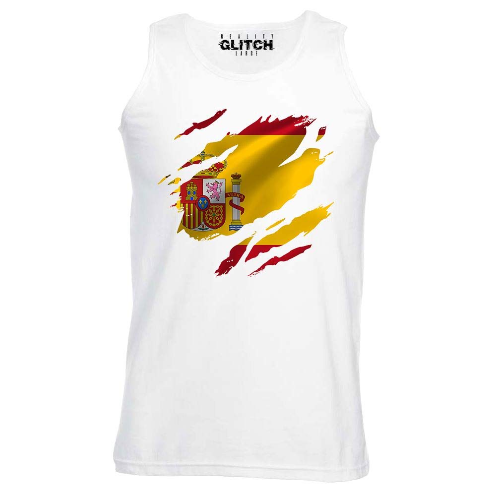 Reality Glitch Torn Spain Flag Mens Vest White