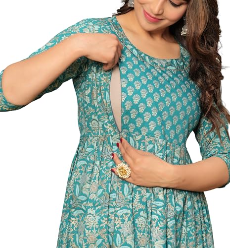 Image of JAIPURFAME Stylish Women's Pure Cotton All Over Printed Kurti Gown, Maternity Dress, and Feeding Dress - Comfortable and Elegant Maternity Wear for Women